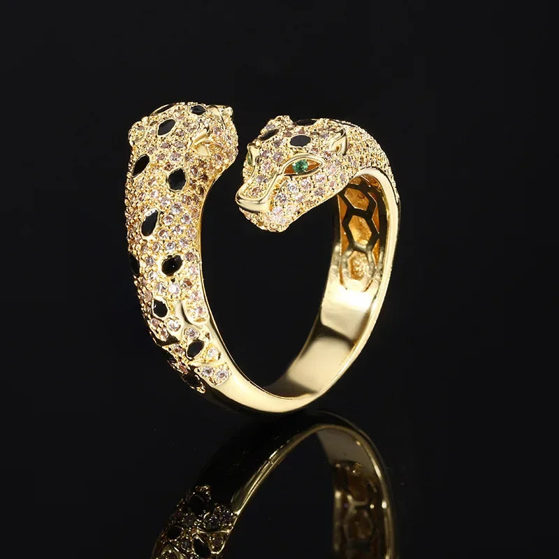 2024 New Jewelry European and American Retro Leopard Ring Fashion Personality Diamond S925 Silver Plated 18K Gold