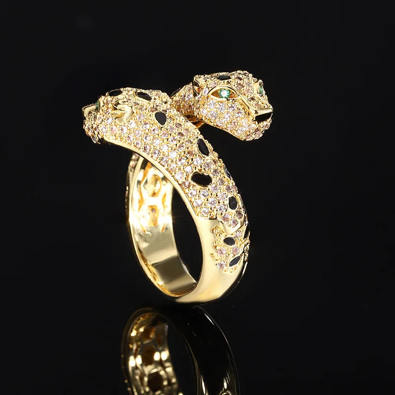 2024 New Jewelry European and American Retro Leopard Ring Fashion Personality Diamond S925 Silver Plated 18K Gold