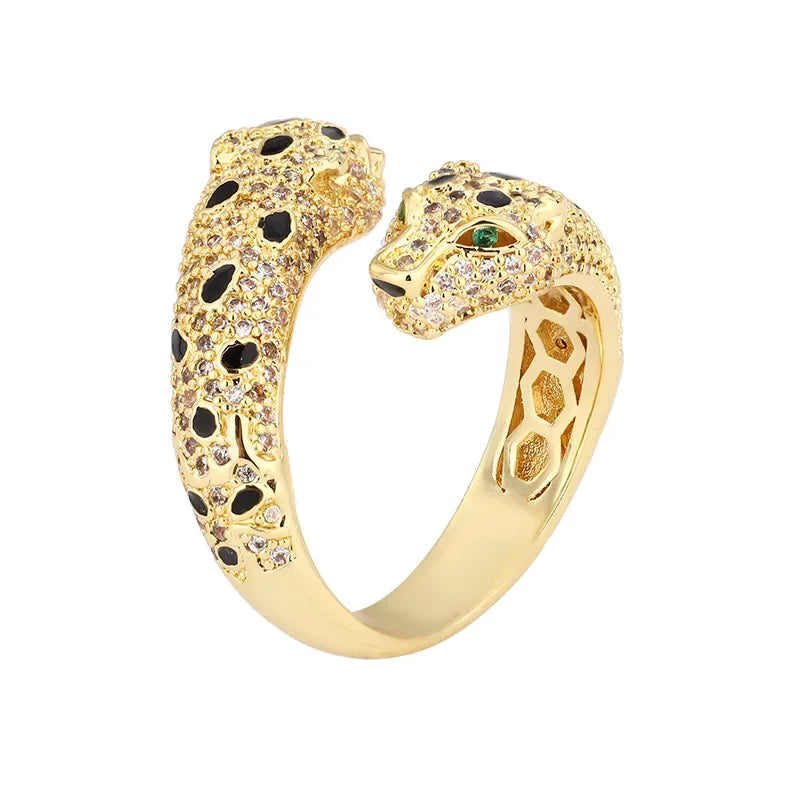 2024 New Jewelry European and American Retro Leopard Ring Fashion Personality Diamond S925 Silver Plated 18K Gold