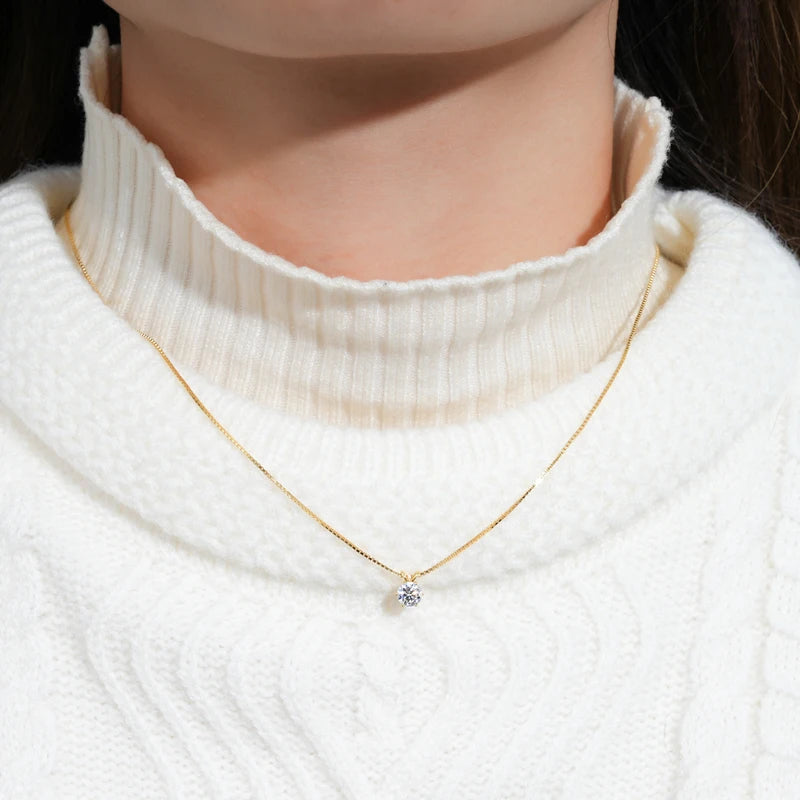 RAPRGOLD Certified 0.5-5ct Moissanite Pendant Necklaces S925 Sterling Silver Solitaire Necklace Chains For Women Jewellry Gifts