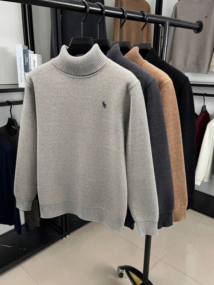 High end brand plush warm men's pullover knitted high neck comfort casual designer luxury pony embroidery fashion Paul sweater