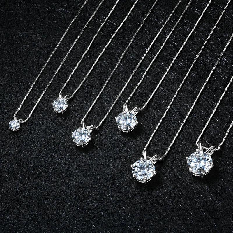 RAPRGOLD Certified 0.5-5ct Moissanite Pendant Necklaces S925 Sterling Silver Solitaire Necklace Chains For Women Jewellry Gifts