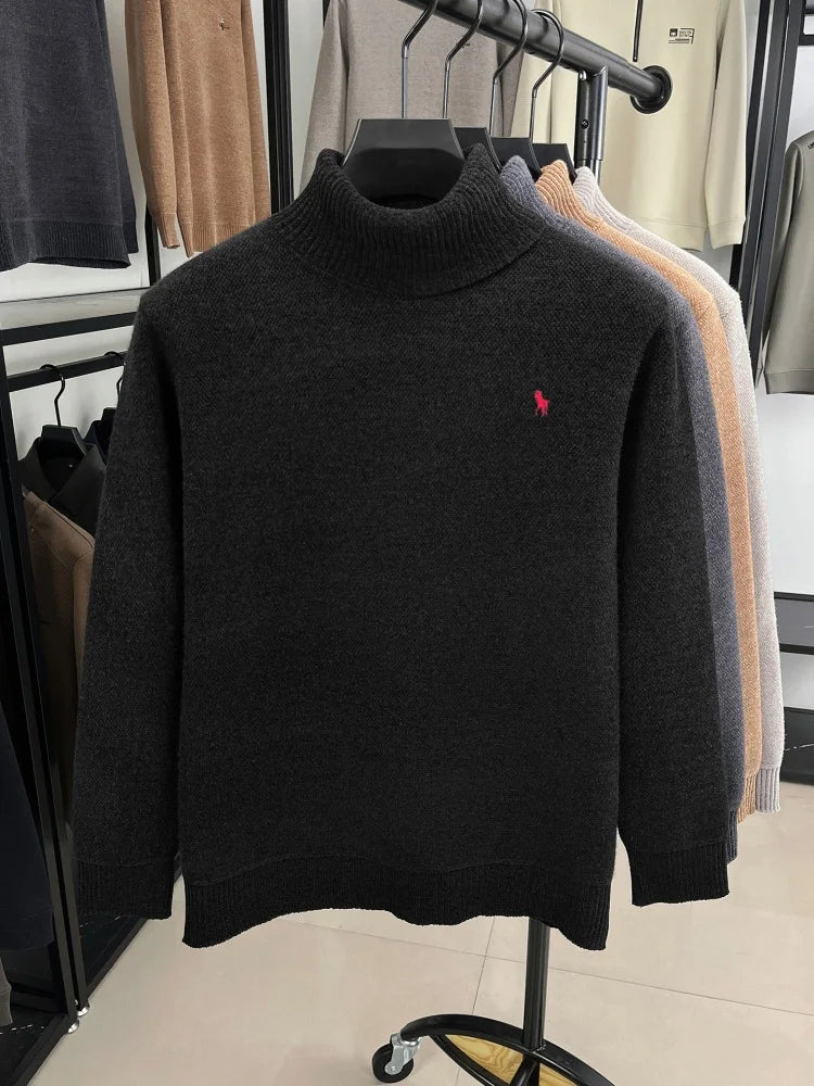 High end brand plush warm men's pullover knitted high neck comfort casual designer luxury pony embroidery fashion Paul sweater