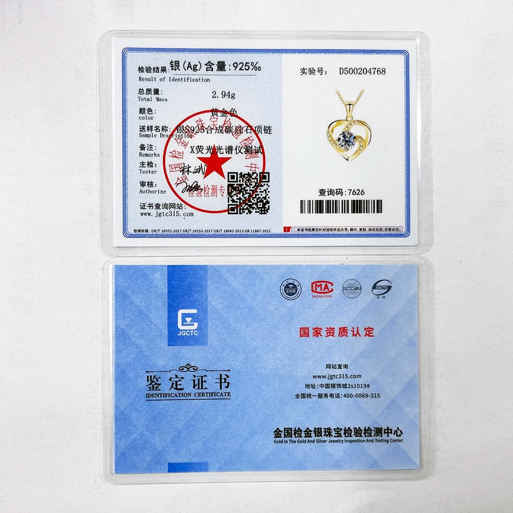 Gold Plated 1CT Moissanite Pendant Necklace For Women Classic Heart Pendant Wedding Jewelry 925 Sterling Silver GRA Moissanite