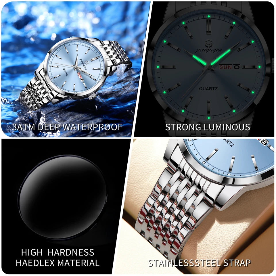Factory Wholesale Luxury Watch For Man Waterproof Luminous Date Week Stainless Steel Men Watch Casual Quartz Men's Watches Male