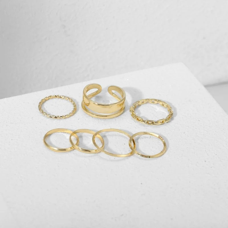 7pcs Ring European And American Alloy Metal Joint Ring Geometric Creativity Simple Ins Style Ring Combination Set