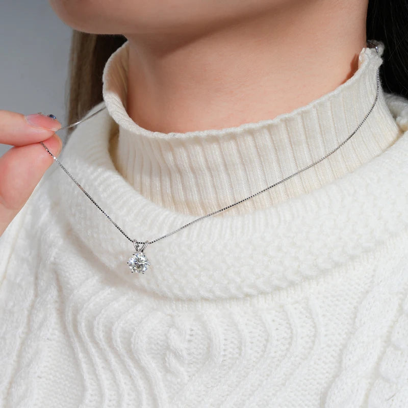 RAPRGOLD Certified 0.5-5ct Moissanite Pendant Necklaces S925 Sterling Silver Solitaire Necklace Chains For Women Jewellry Gifts