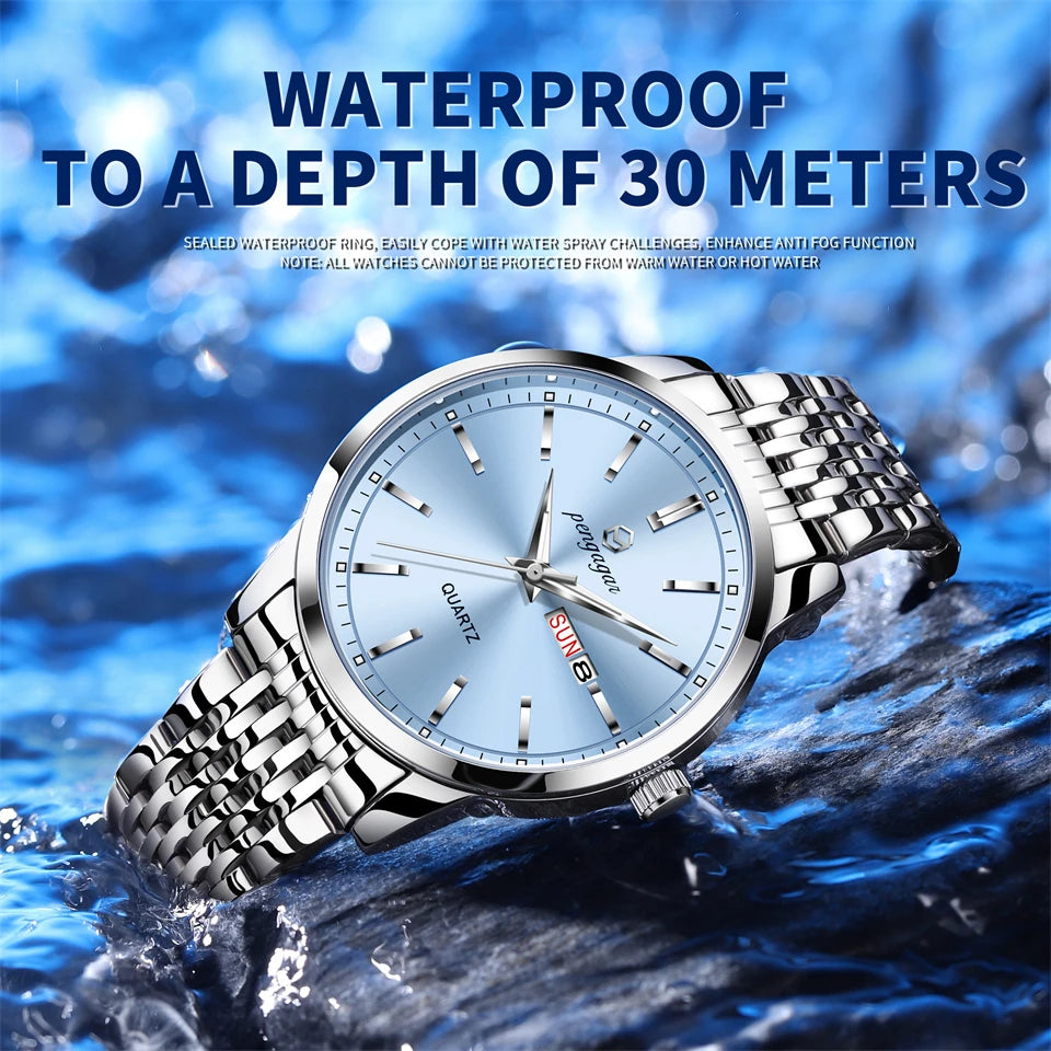 Factory Wholesale Luxury Watch For Man Waterproof Luminous Date Week Stainless Steel Men Watch Casual Quartz Men's Watches Male