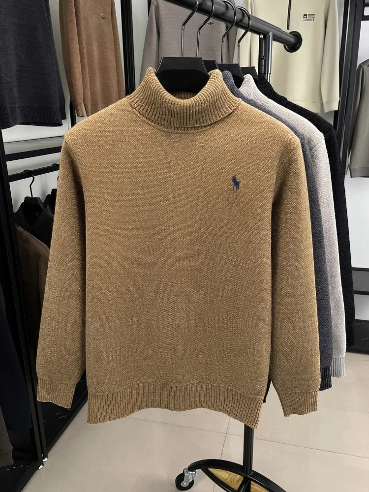 High end brand plush warm men's pullover knitted high neck comfort casual designer luxury pony embroidery fashion Paul sweater