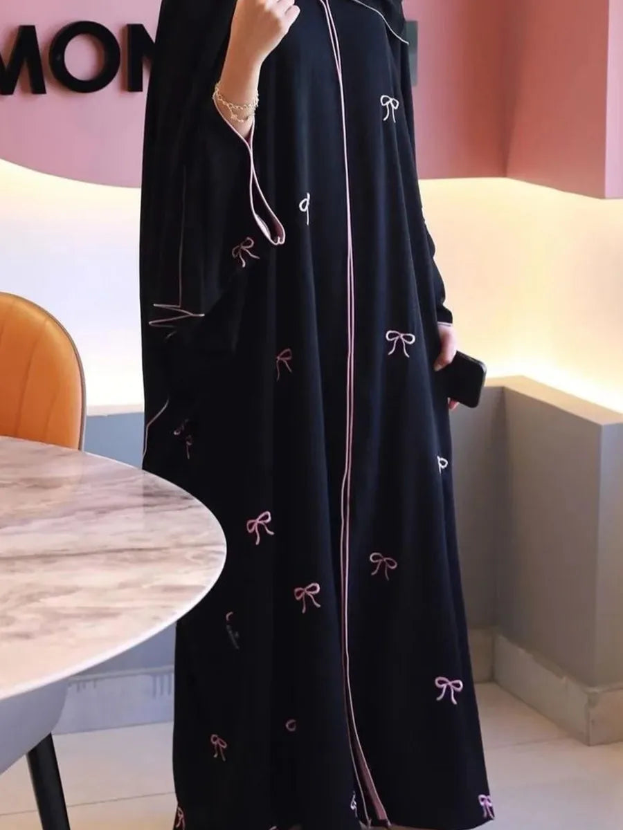 Muslim Women Dubai Luxury Abaya Bowknot Embroidery Long Dresses Kimono Cardigan Ramadan Robe femme musulmane kaftan African
