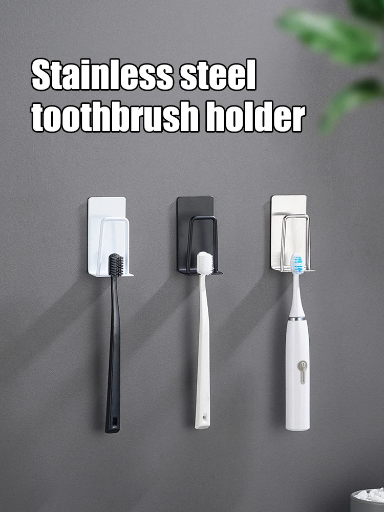 1 Piece Stainless Steel Toothbrush Wash Cup Holder, Home Perforation-Free, Wall-Mounted, Bathroom Shelf Storage Rack