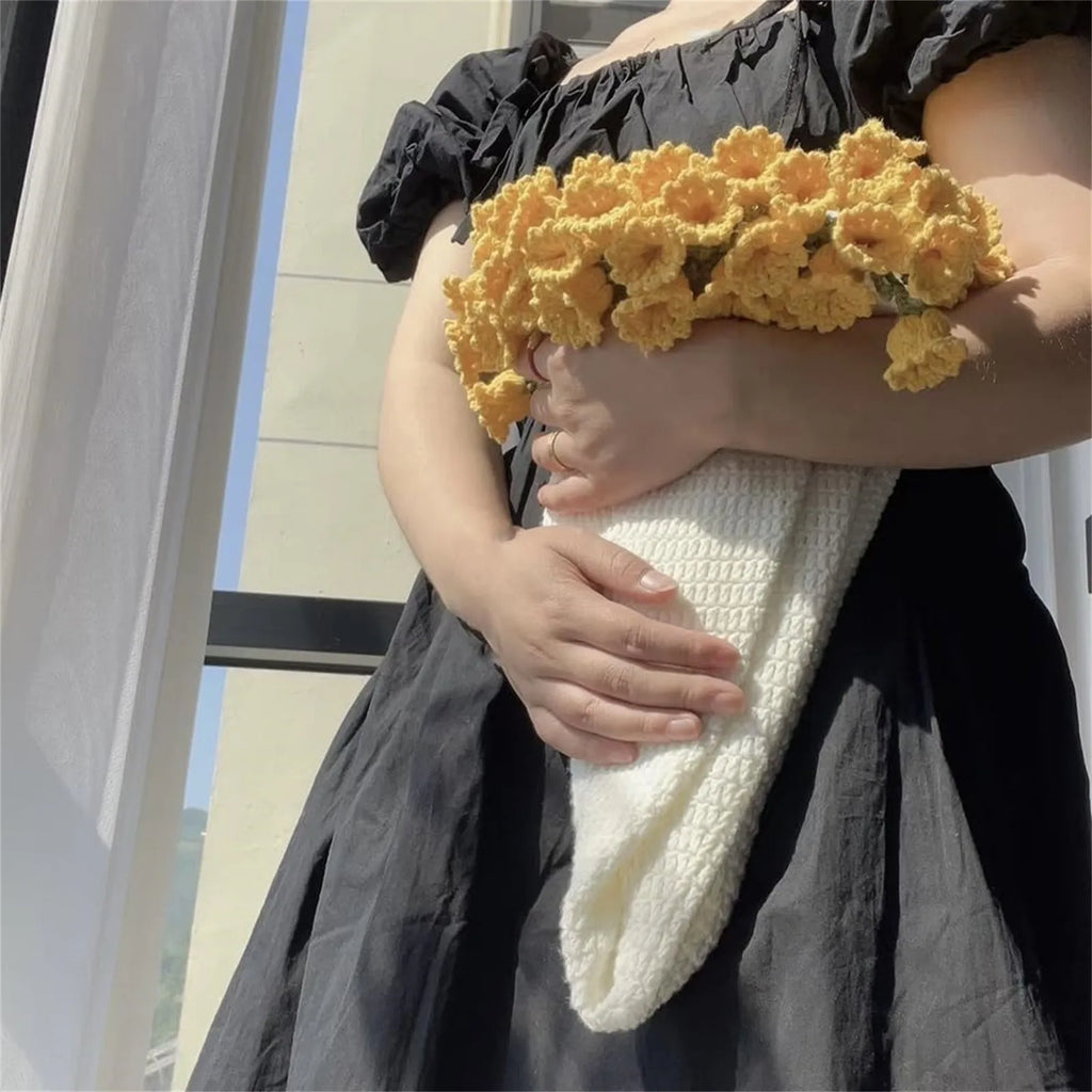 Diy Crochet Bouquet Of Flowers Hand-Woven Flower Bouquet Blanket Ultra-Soft Breathable Romantic Knitted Flowers Throw Blankets