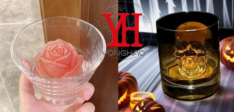 Silicone Rose Ice Cube Mold 3D Flower Shape Ice Cube Tray with Lid Ice Ball Maker for Cocktails Juice Whiskey Kitchen Gadget