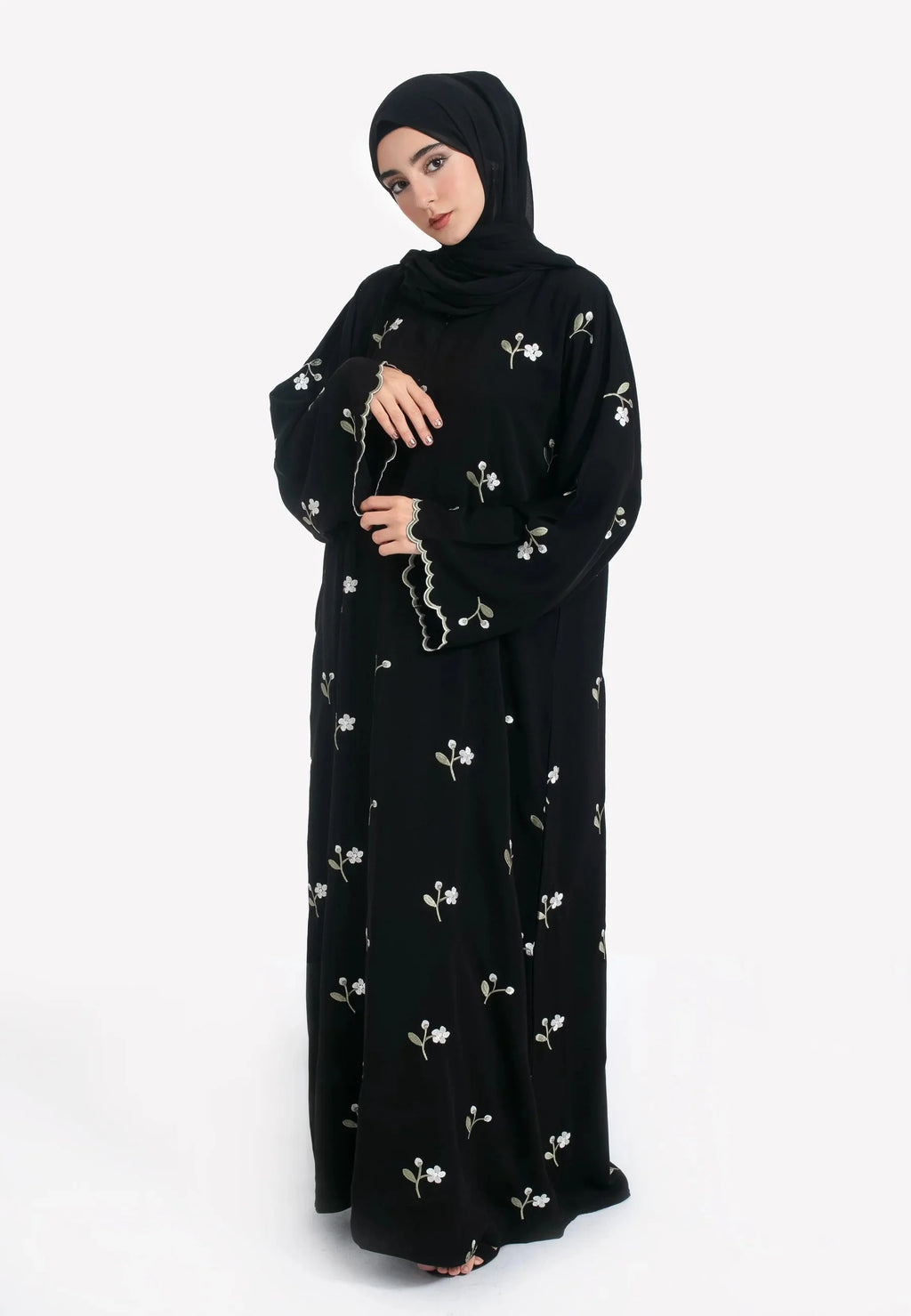 Stylish Muslim Islamic Abaya for Women Light Green Floral Embroidery Delicate Cuffs Ideal for UAE Saudi Arabia Qatar