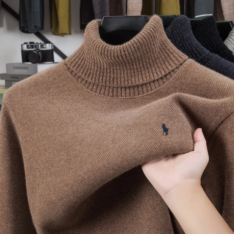 High end brand plush warm men's pullover knitted high neck comfort casual designer luxury pony embroidery fashion Paul sweater