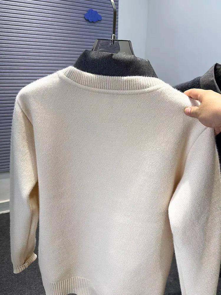 High quality velvet shirt collar sweater men's trendy luxury brand classic Paul embroidery casual top winter warm knit pullover