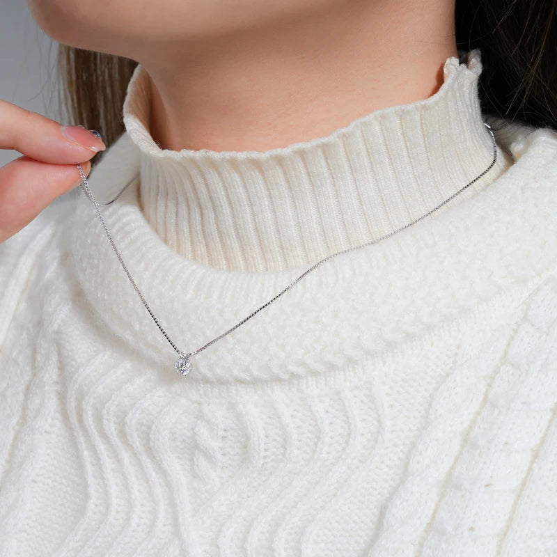 RAPRGOLD Certified 0.5-5ct Moissanite Pendant Necklaces S925 Sterling Silver Solitaire Necklace Chains For Women Jewellry Gifts