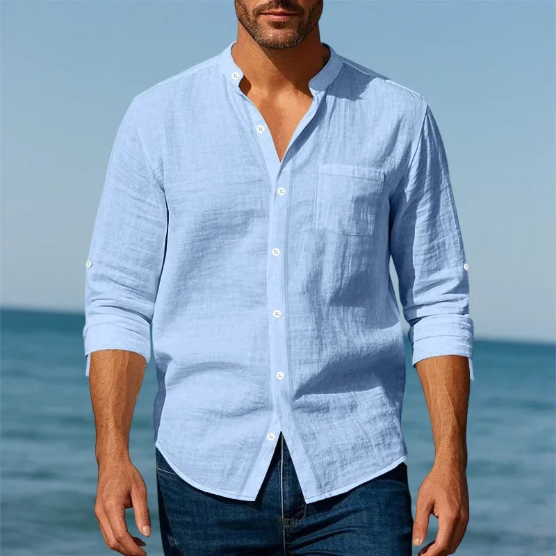 New Breathable Linen Men's Long Sleeve Shirt and Pants Spring Summer Autumn Outdoor Leisure Walking Beach Sport Outfit 1/2pieces