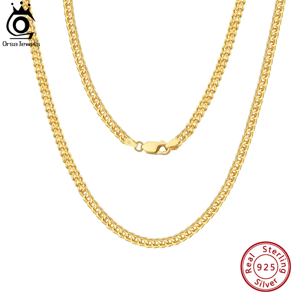 ORSA JEWELS Hip Hop 18K Gold 2.5mm Franco Chain Necklace for Men Fashion 925 Sterling Silver Choker Necklace Party Jewelry NMN13