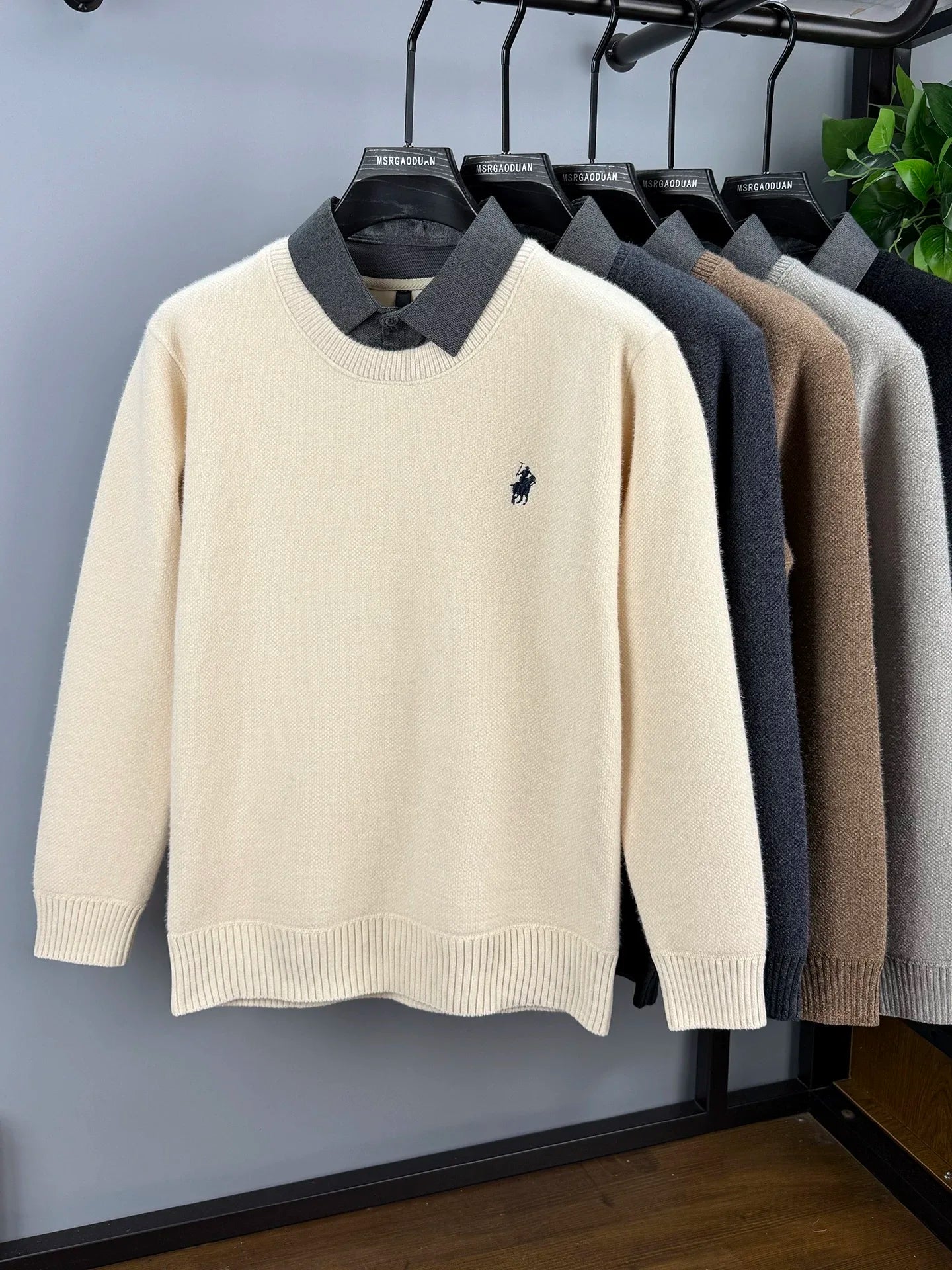 High quality velvet shirt collar sweater men's trendy luxury brand classic Paul embroidery casual top winter warm knit pullover