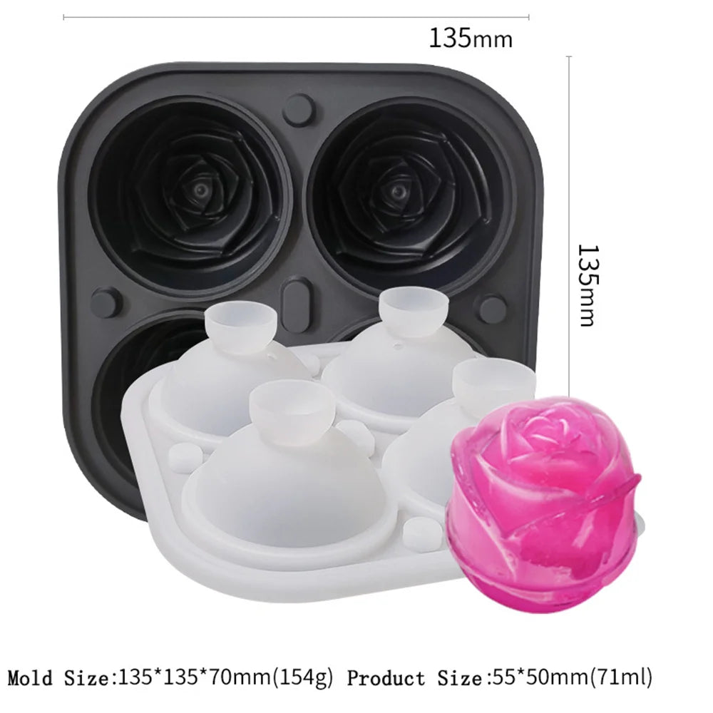 Silicone Rose Ice Cube Mold 3D Flower Shape Ice Cube Tray with Lid Ice Ball Maker for Cocktails Juice Whiskey Kitchen Gadget