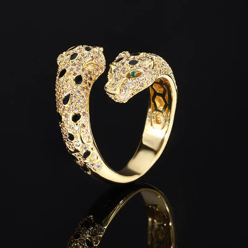 2024 New Jewelry European and American Retro Leopard Ring Fashion Personality Diamond S925 Silver Plated 18K Gold