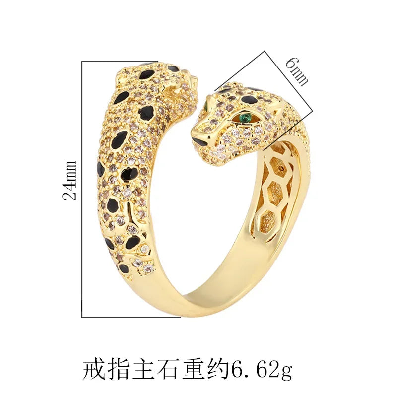 2024 New Jewelry European and American Retro Leopard Ring Fashion Personality Diamond S925 Silver Plated 18K Gold