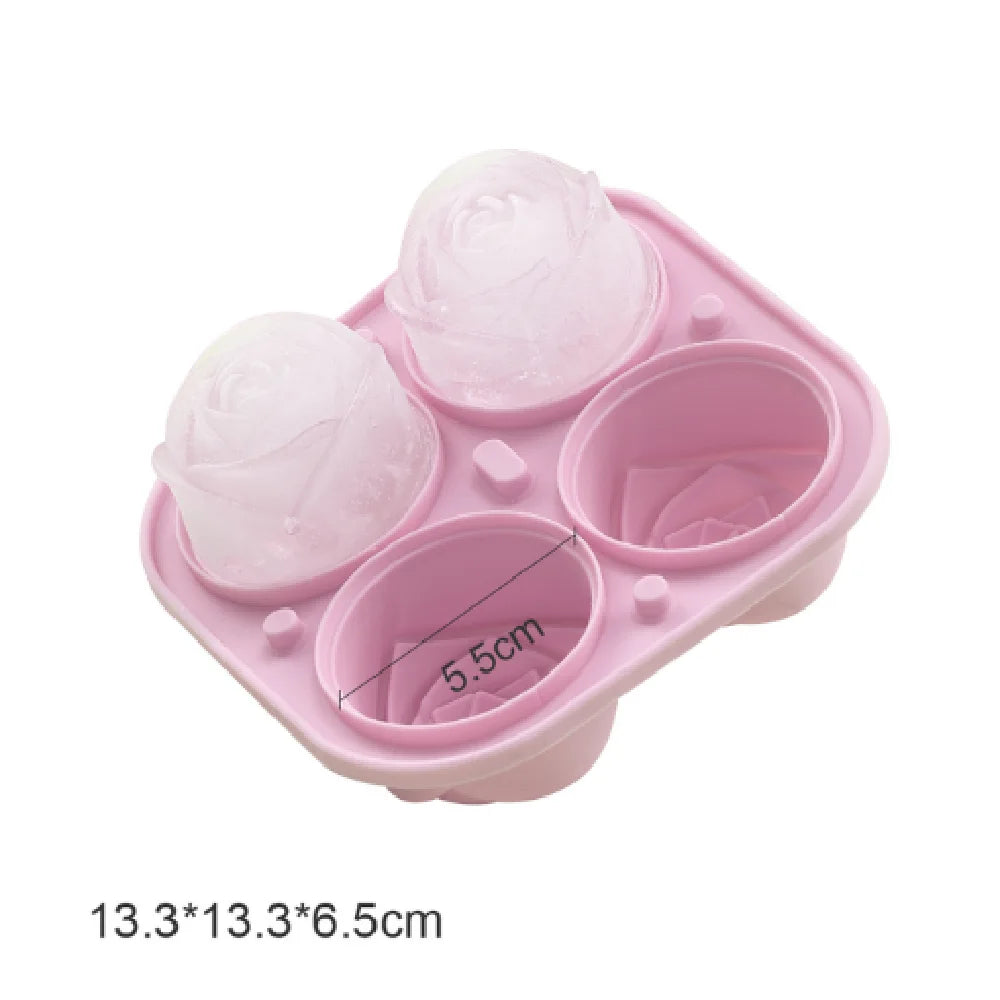 Silicone Rose Ice Cube Mold 3D Flower Shape Ice Cube Tray with Lid Ice Ball Maker for Cocktails Juice Whiskey Kitchen Gadget