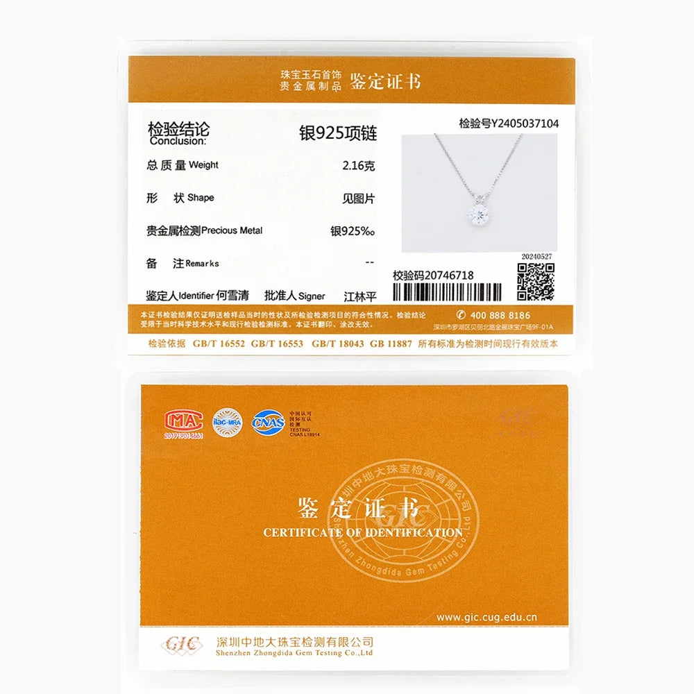 RAPRGOLD Certified 0.5-5ct Moissanite Pendant Necklaces S925 Sterling Silver Solitaire Necklace Chains For Women Jewellry Gifts