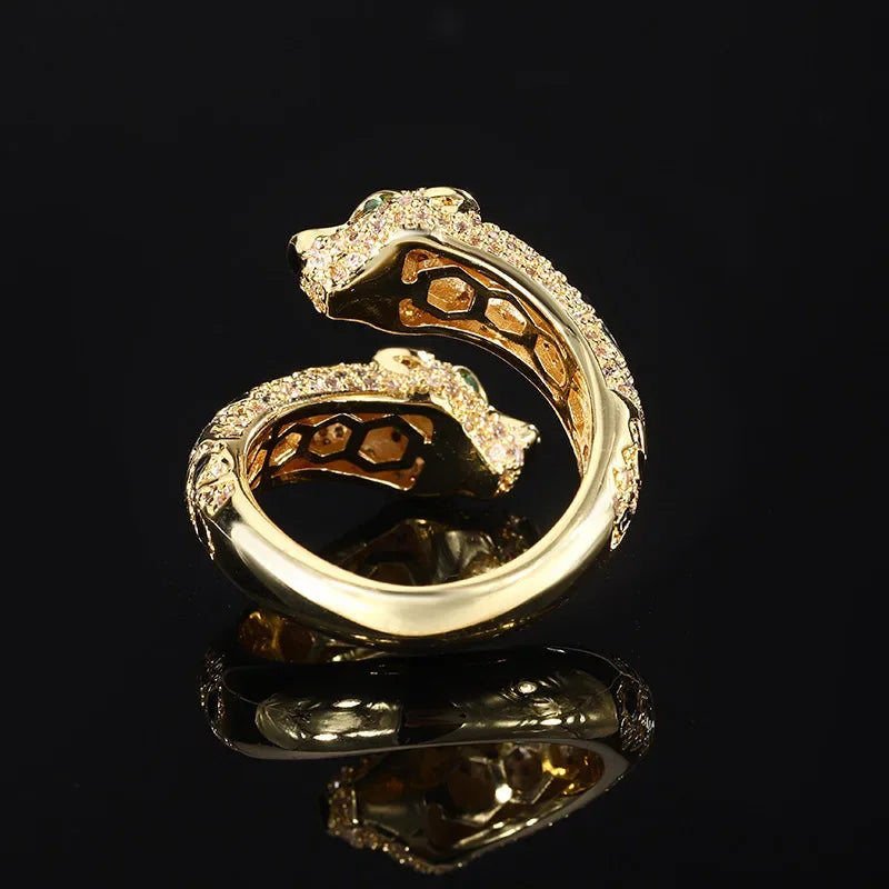 2024 New Jewelry European and American Retro Leopard Ring Fashion Personality Diamond S925 Silver Plated 18K Gold
