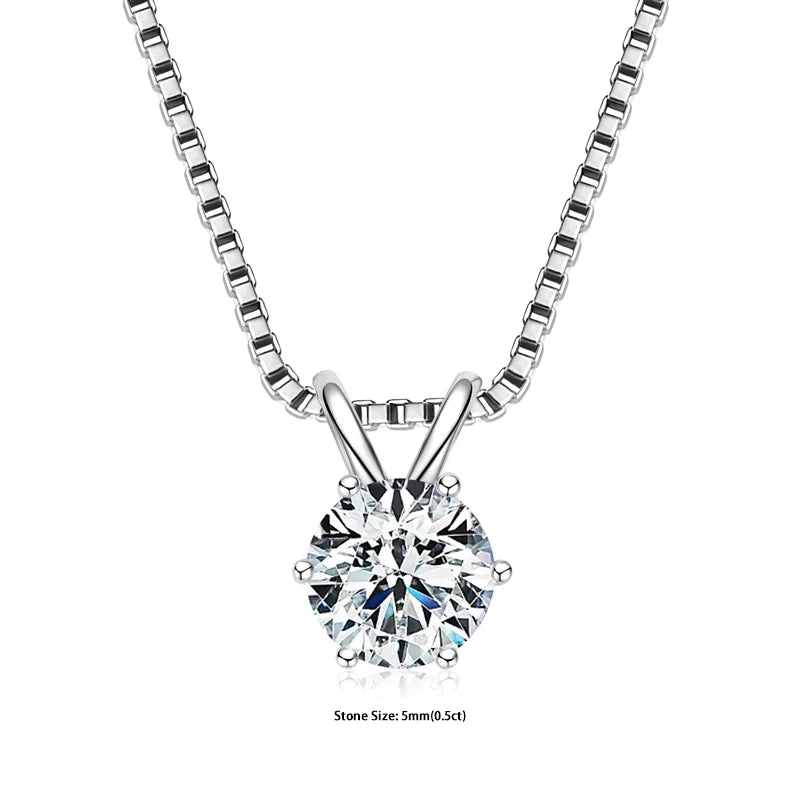 RAPRGOLD Certified 0.5-5ct Moissanite Pendant Necklaces S925 Sterling Silver Solitaire Necklace Chains For Women Jewellry Gifts
