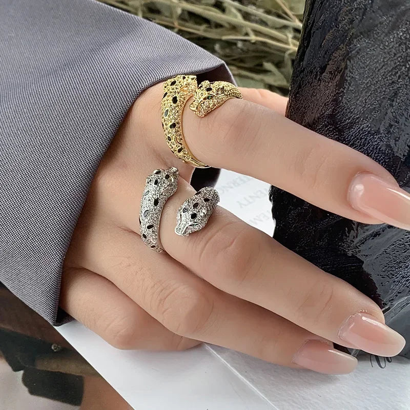 2024 New Jewelry European and American Retro Leopard Ring Fashion Personality Diamond S925 Silver Plated 18K Gold