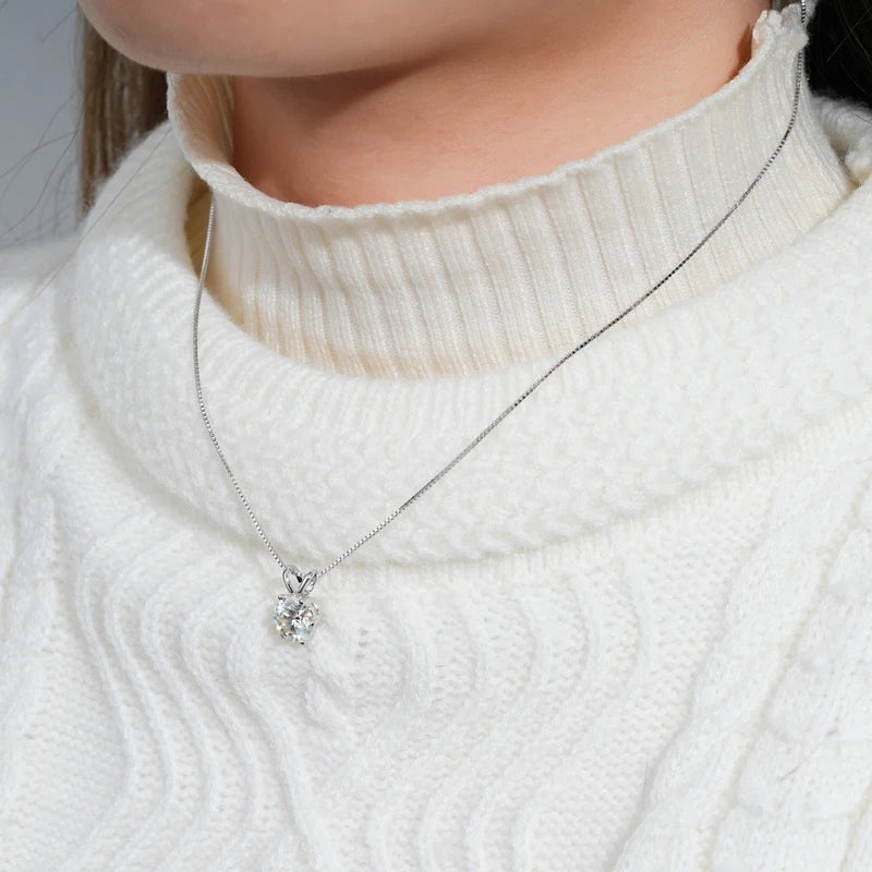 RAPRGOLD Certified 0.5-5ct Moissanite Pendant Necklaces S925 Sterling Silver Solitaire Necklace Chains For Women Jewellry Gifts