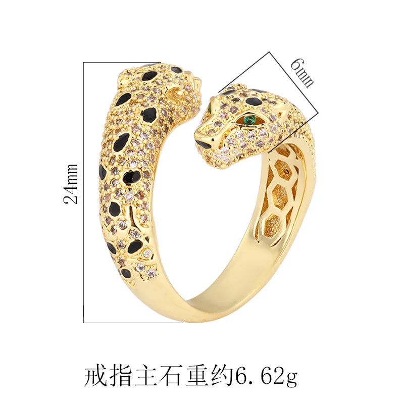 2024 New Jewelry European and American Retro Leopard Ring Fashion Personality Diamond S925 Silver Plated 18K Gold