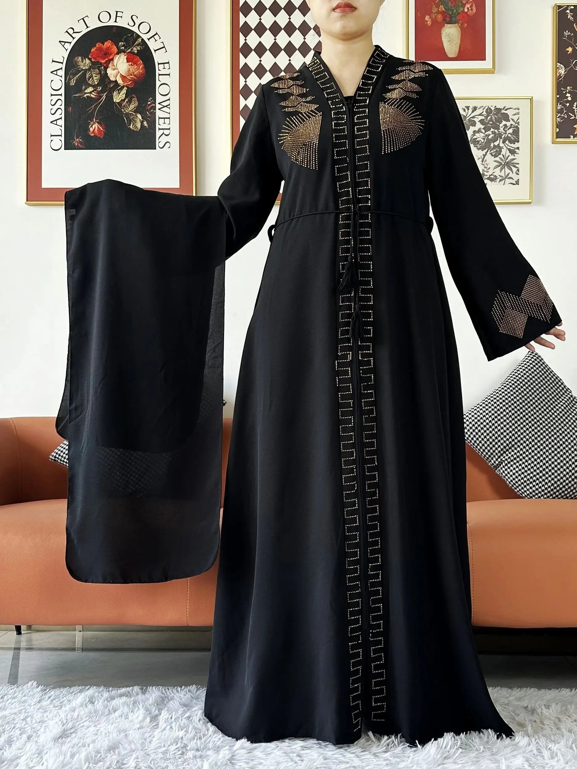 New Women Elegant Dress Chiffon Open Abaya with Zipper Muslim Women Dress Islamic Clothing Cardigan Abaya Women Muslim Dress