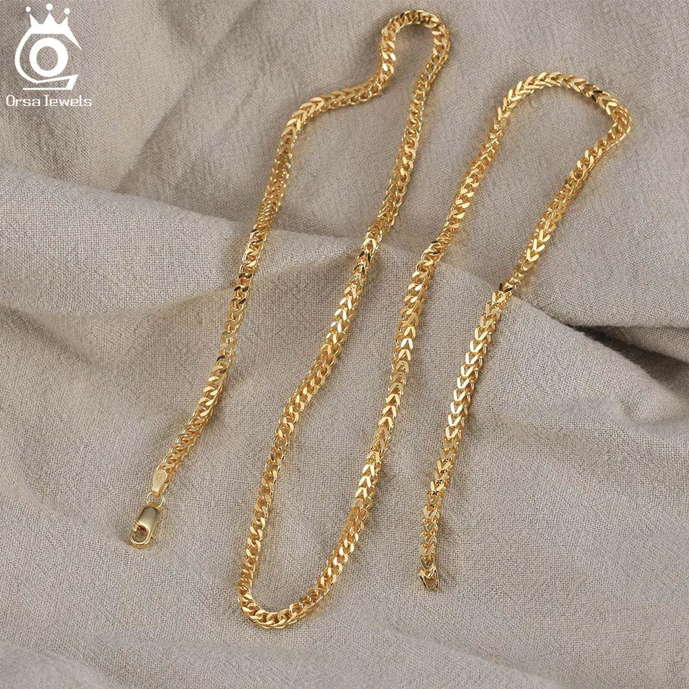 ORSA JEWELS Hip Hop 18K Gold 2.5mm Franco Chain Necklace for Men Fashion 925 Sterling Silver Choker Necklace Party Jewelry NMN13