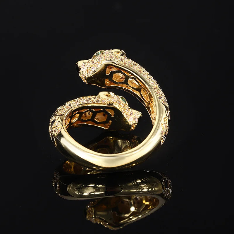 2024 New Jewelry European and American Retro Leopard Ring Fashion Personality Diamond S925 Silver Plated 18K Gold