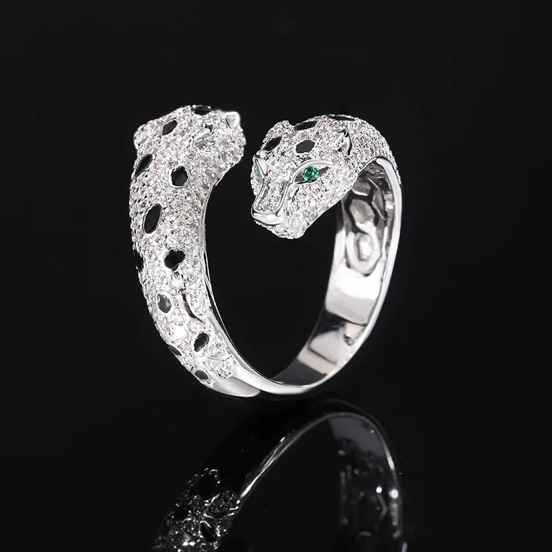 2024 New Jewelry European and American Retro Leopard Ring Fashion Personality Diamond S925 Silver Plated 18K Gold