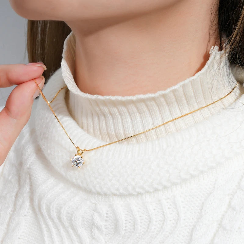 RAPRGOLD Certified 0.5-5ct Moissanite Pendant Necklaces S925 Sterling Silver Solitaire Necklace Chains For Women Jewellry Gifts