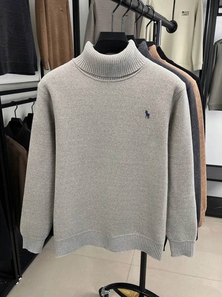High end brand plush warm men's pullover knitted high neck comfort casual designer luxury pony embroidery fashion Paul sweater