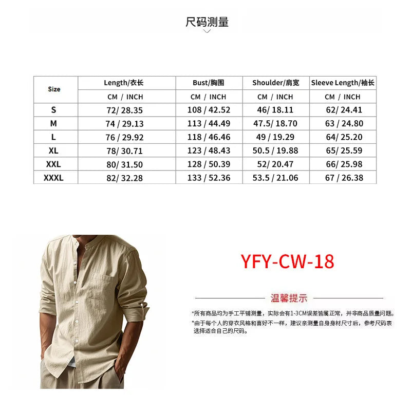 New Breathable Linen Men's Long Sleeve Shirt and Pants Spring Summer Autumn Outdoor Leisure Walking Beach Sport Outfit 1/2pieces