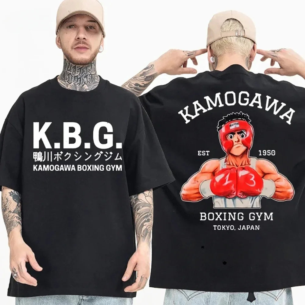 Streetwear Men Hajime No Ippo Printed Pure Cotton Vintage GYM Men's T-Shirt for Men Women Tops Funny Manga Kamagowa Boxing Gym