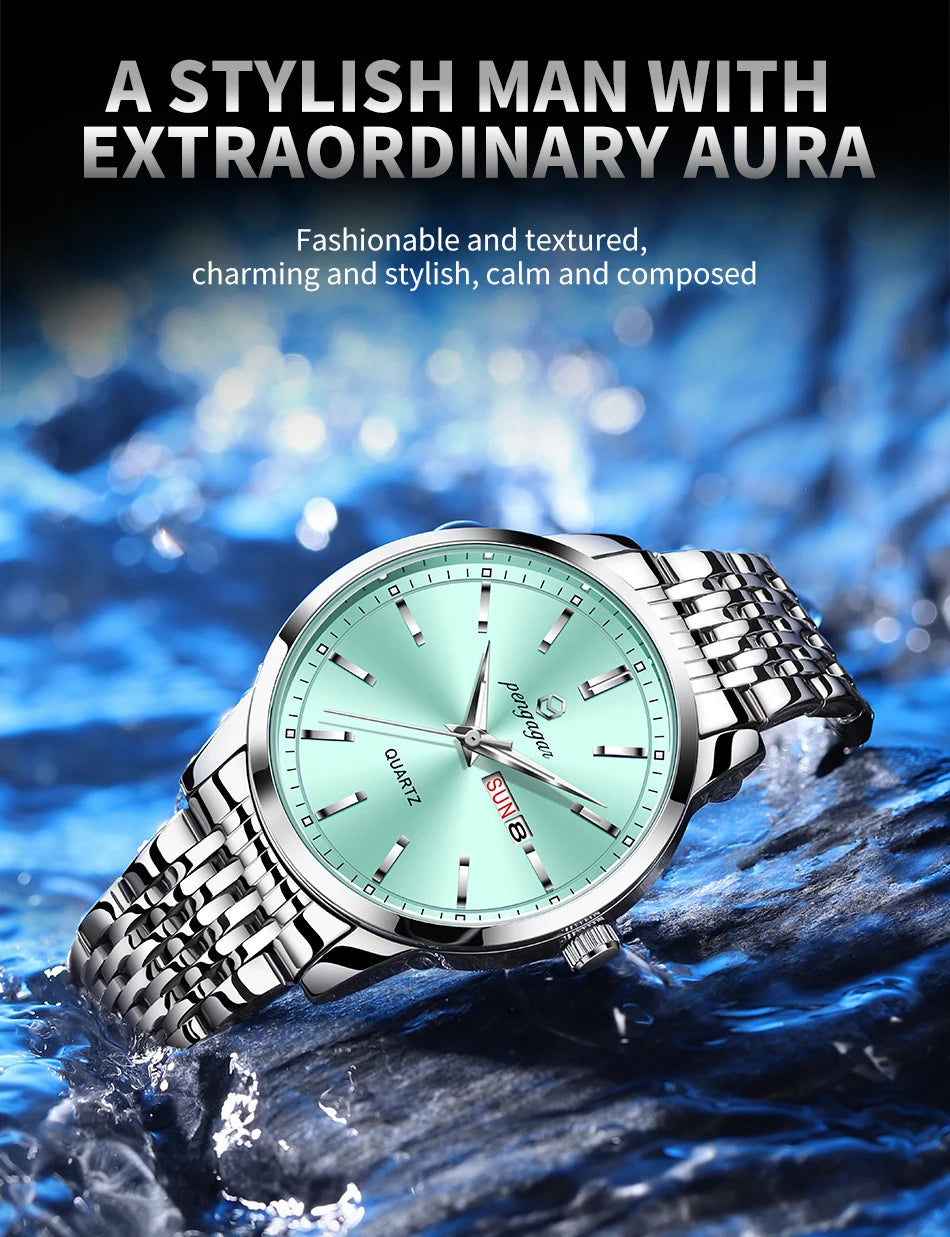 Factory Wholesale Luxury Watch For Man Waterproof Luminous Date Week Stainless Steel Men Watch Casual Quartz Men's Watches Male