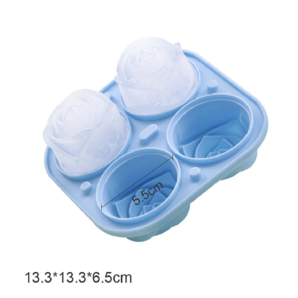 Silicone Rose Ice Cube Mold 3D Flower Shape Ice Cube Tray with Lid Ice Ball Maker for Cocktails Juice Whiskey Kitchen Gadget