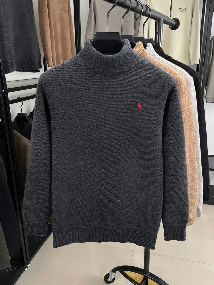 High end brand plush warm men's pullover knitted high neck comfort casual designer luxury pony embroidery fashion Paul sweater