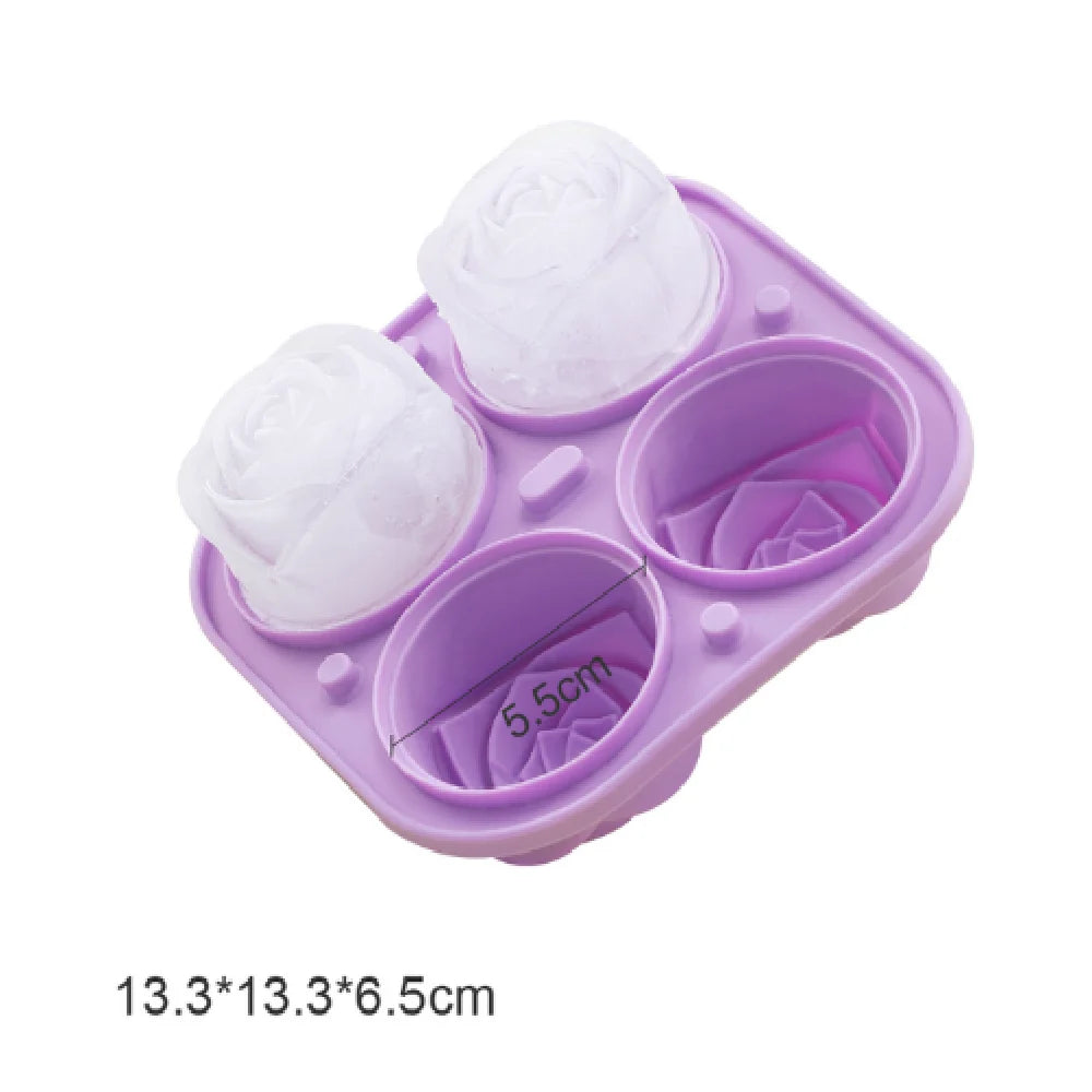 Silicone Rose Ice Cube Mold 3D Flower Shape Ice Cube Tray with Lid Ice Ball Maker for Cocktails Juice Whiskey Kitchen Gadget