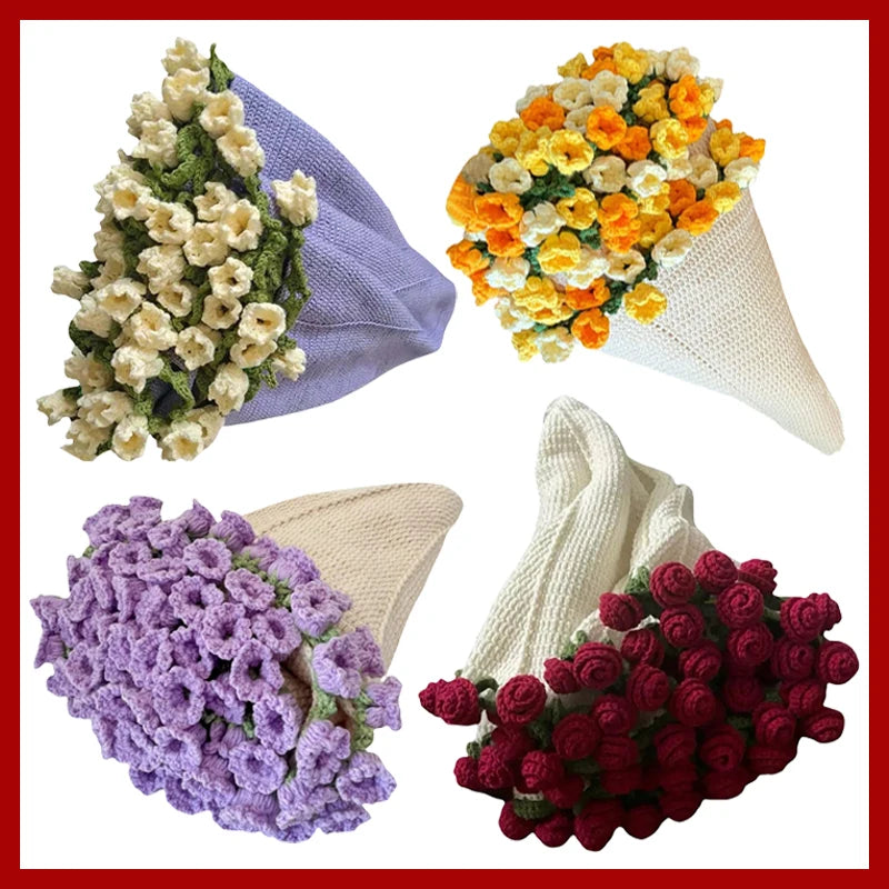 Diy Crochet Bouquet Of Flowers Hand-Woven Flower Bouquet Blanket Ultra-Soft Breathable Romantic Knitted Flowers Throw Blankets
