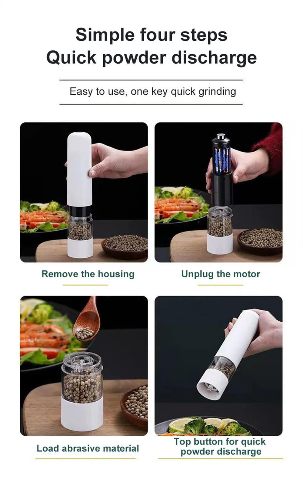 Electric Automatic Mill Pepper And Salt Grinder With LED Light Adjustable Coarseness Spice Grinder Kitchen Cooking Tool