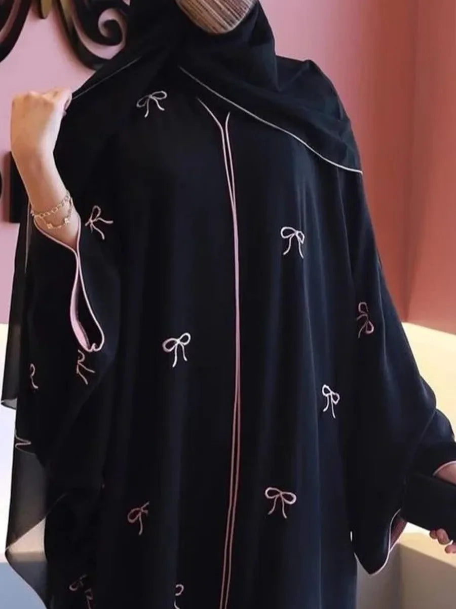 Muslim Women Dubai Luxury Abaya Bowknot Embroidery Long Dresses Kimono Cardigan Ramadan Robe femme musulmane kaftan African