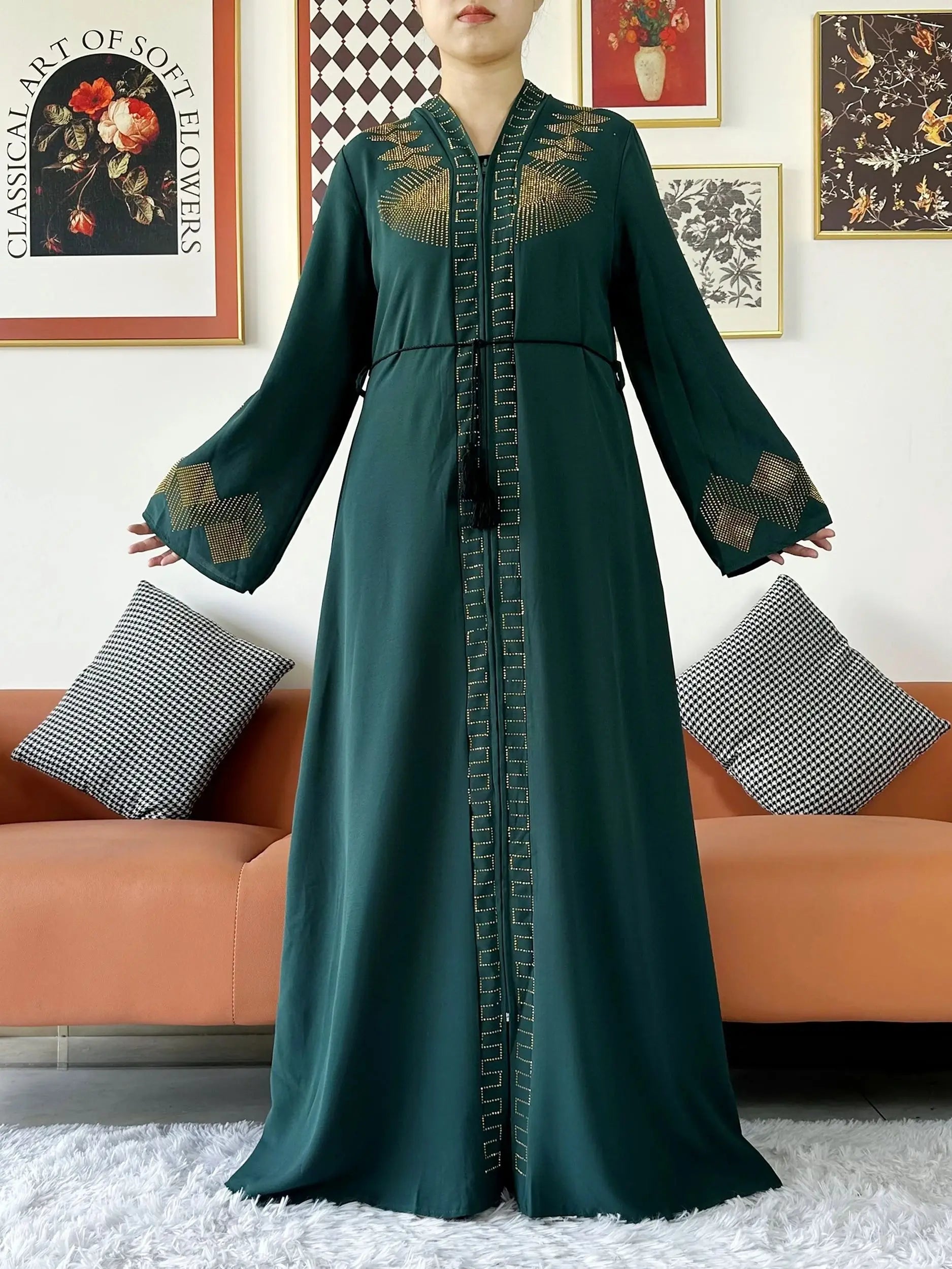 New Women Elegant Dress Chiffon Open Abaya with Zipper Muslim Women Dress Islamic Clothing Cardigan Abaya Women Muslim Dress